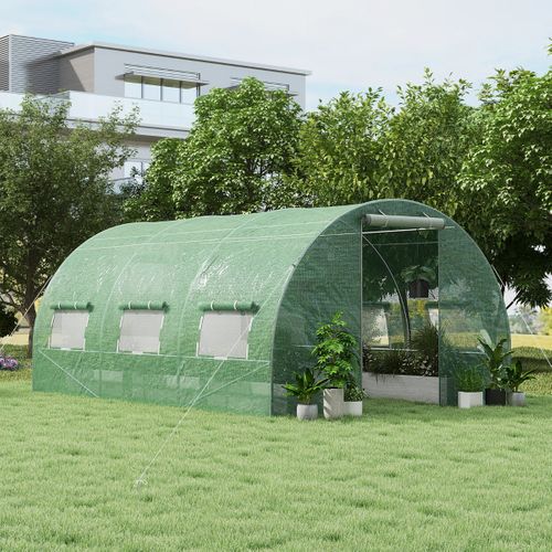 Serre De Jardin Serre Tunnel Acier Galvanisé Coupe-vent Avec Fenêtres Enroulables 2 Portes 4x3x2m