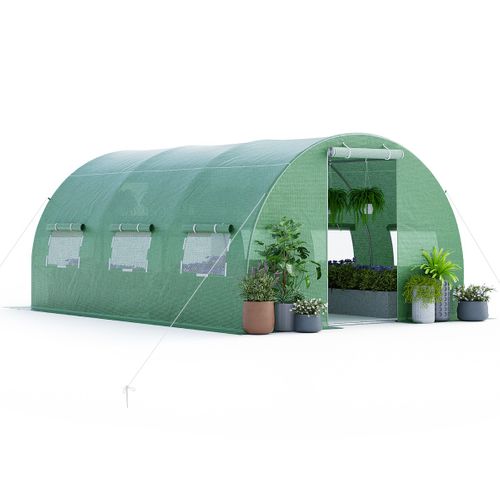 Serre De Jardin Serre Tunnel Acier Galvanisé Coupe-vent Avec Fenêtres Enroulables 2 Portes 4x3x2m