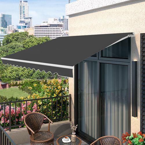 Store Banne à Manivelle 4x25 M Auvent De Terrasse Rétractable Polyester Manuelle Aluminium Gris