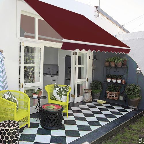 Store Banne à Manivelle 4x25 M Auvent De Terrasse Rétractable Polyester Manuelle Aluminium Rouge