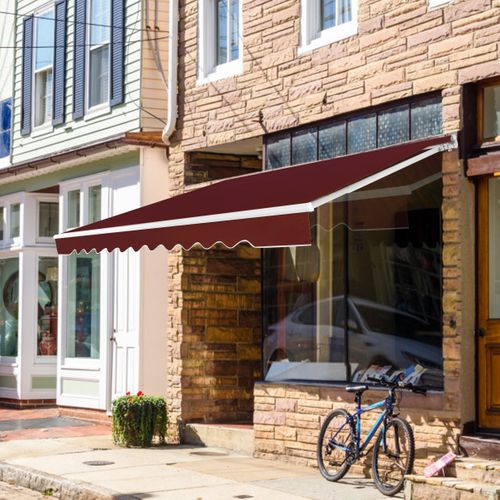 Store Banne à Manivelle 4x25 M Auvent De Terrasse Rétractable Polyester Manuelle Aluminium Rouge
