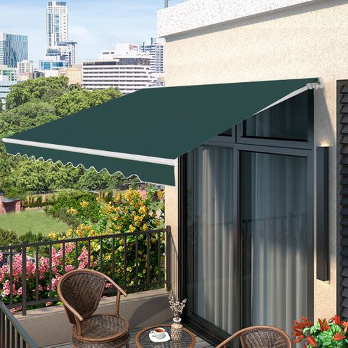 Store Banne à Manivelle 4x25 M Auvent De Terrasse Rétractable Polyester Manuelle Aluminium Vert