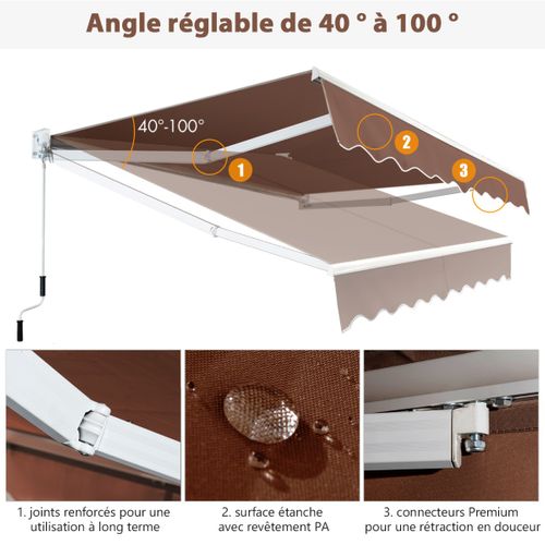 Store Banne Auvent Rétractable Manuel 245x200cm Angle Ajustable Pour Balcon/jardin Café