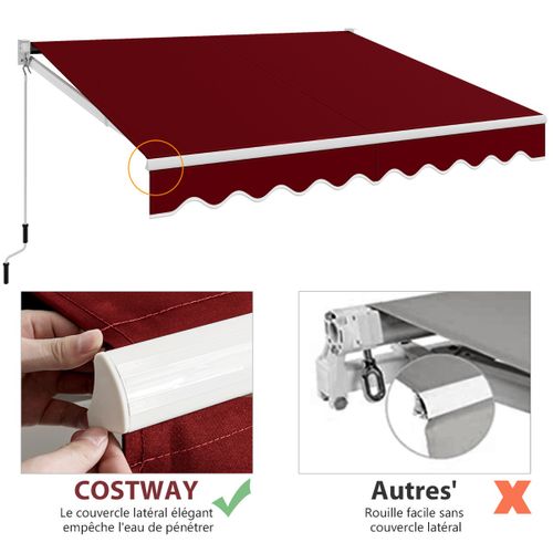 Store Banne Auvent Rétractable Manuel 295x250cm Angle Ajustable Pour Balcon/jardin Rouge