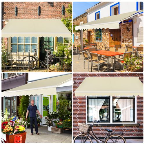 Store Banne De Balcon Rétractable 3,6x3m Tissu Résistant Aux Uv Et à L'eau Angle Réglable Beige