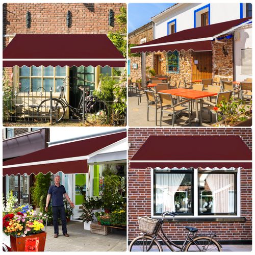 Store Banne De Balcon Rétractable 3,6x3m Tissu Résistant Aux Uv Et à L'eau Angle Réglable Vin Rouge
