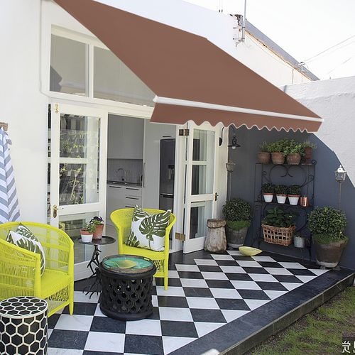 Store Banne De Balcon Rétractable 3x2,5m Tissu Résistant Aux Uv Et à L'eau Angle Réglable Café