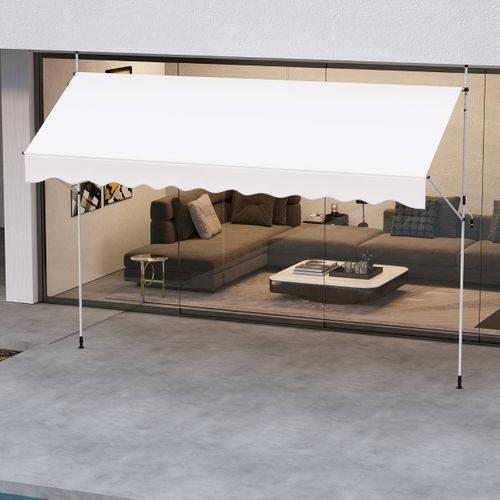 Store Banne Manuel Rétractable 400cmx210-300cm Auvent Pare-soleil Réglable Avec Manivelle Blanc