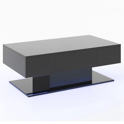 Table D'appoint Table De Chevet à 2 Niveaux Avec LED Et 2 Tiroirs Rectangulaire 110x60x40 Cm Noir