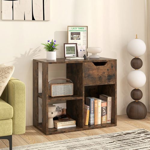 Table D'appoint à 3 Niveaux Bout De Canapé Avec Etagère De Rangement Style Industriel Café