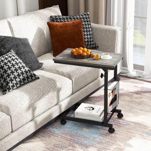 Table D'appoint à Roulettes Avec Porte-revues Table De Chevet Hauteur Réglable 50x30x58-80cm Gris