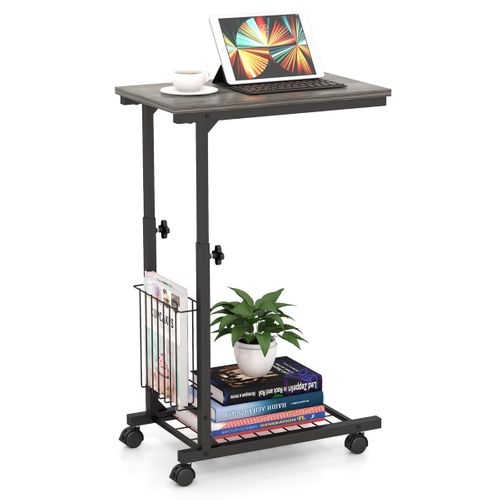 Table D'appoint à Roulettes Avec Porte-revues Table De Chevet Hauteur Réglable 50x30x58-80cm Gris