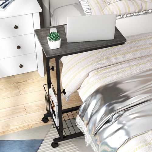 Table D'appoint à Roulettes Avec Porte-revues Table De Chevet Hauteur Réglable 50x30x58-80cm Gris