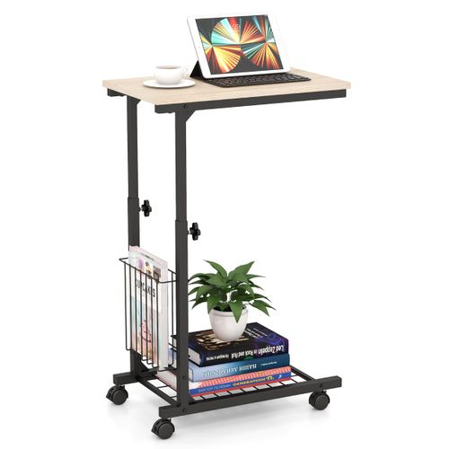 Table D'appoint à Roulettes Porte-revues Table De Chevet Hauteur Réglable 50x30x58-80cm Naturel