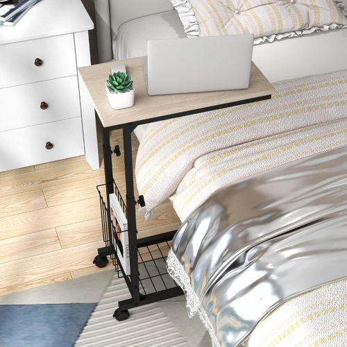 Table D'appoint à Roulettes Porte-revues Table De Chevet Hauteur Réglable 50x30x58-80cm Naturel