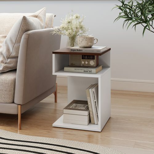 Table D'appoint En S Avec 2 Casiers Ouverts Noyer