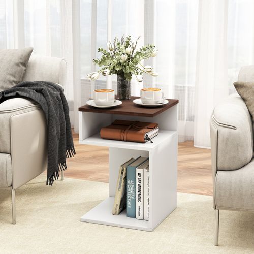 Table D'appoint En S Avec 2 Casiers Ouverts Noyer