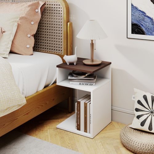 Table D'appoint En S Avec 2 Casiers Ouverts Noyer