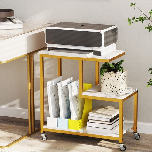 Table D'appoint Mobile à 3 Niveaux Avec Etagères Roulettes Verrouillables 59 X 30 X 61 Cm Blanc