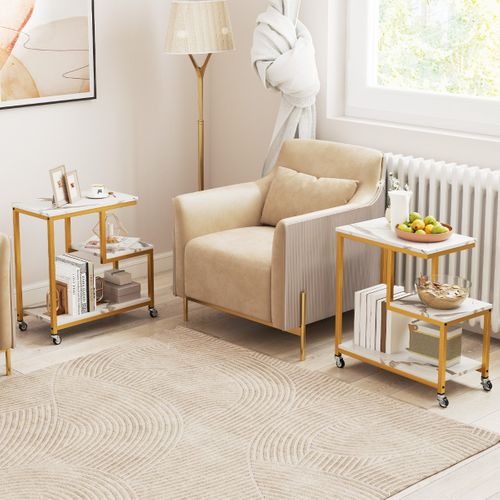 Table D'appoint Mobile à 3 Niveaux Avec Etagères Roulettes Verrouillables 59 X 30 X 61 Cm Blanc