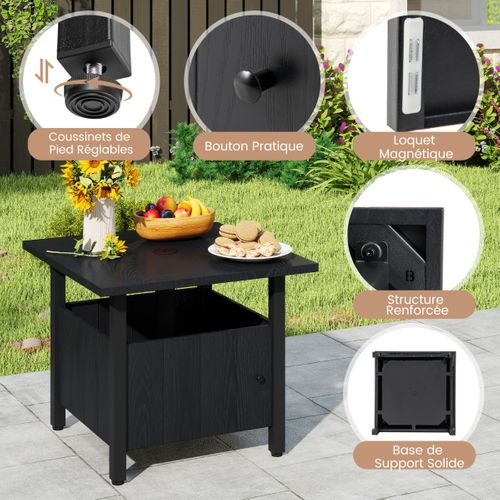 Table Basse Extérieure Table De Jardin Avec Trou Pour Parasol 2 Sacs De Sable 55,5x55,5x48cm Noir