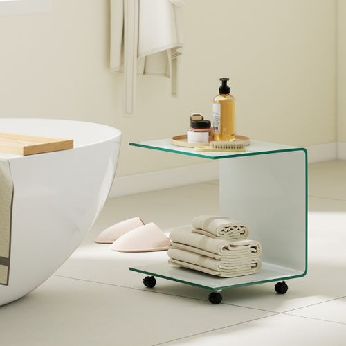 Table D'appoint à 2 Niveaux Table De Chevet Pivotantes Verrouillables 40x45x48cm Blanc