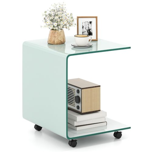 Table D'appoint à 2 Niveaux Table De Chevet Pivotantes Verrouillables 40x45x48cm Blanc