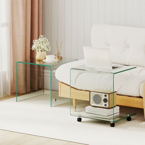 Table D'appoint à 2 Niveaux Table De Chevet Pivotantes Verrouillables 40x45x48cm Transparent