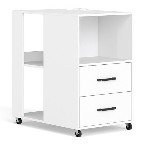 Table D'appoint Table De Chevet Roulante Avec Tiroirs Station De Recharge 60x40x65,5cm Blanc