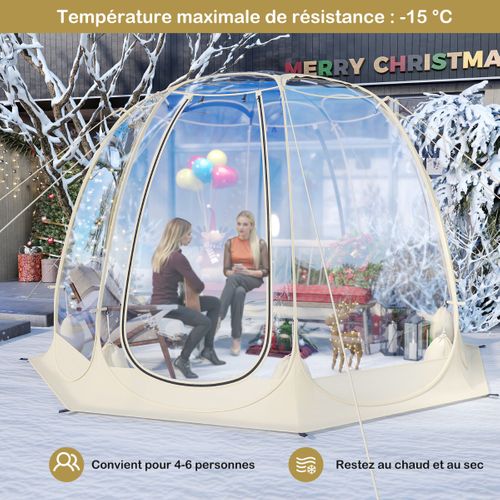 Tente Bulle Pop-up Transparent En Pvc 265x265cm Résistant Aux Intempéries Abri D'hiver Pliable