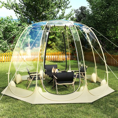 Tente Bulle Pop-up Transparent En Pvc 265x265cm Résistant Aux Intempéries Abri D'hiver Pliable