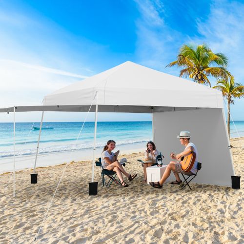 Tente Pop-up 430x280cm Avec 2 Parois Latérales 4 Cordes à Vent Abri Solaire Portable Pliable Blanc