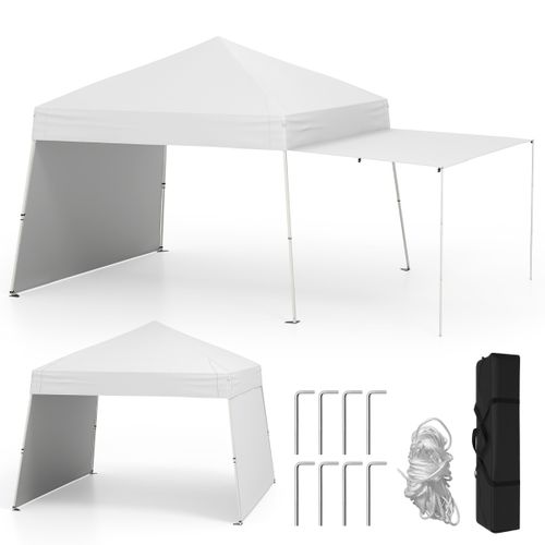 Tente Pop-up 430x280cm Avec 2 Parois Latérales 4 Cordes à Vent Abri Solaire Portable Pliable Blanc