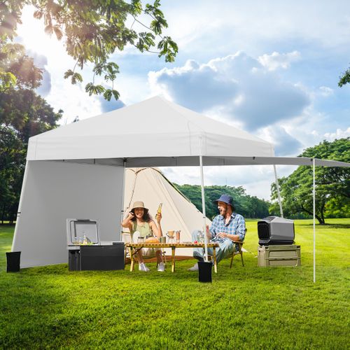 Tente Pop-up 430x280cm Avec 2 Parois Latérales 4 Cordes à Vent Abri Solaire Portable Pliable Blanc