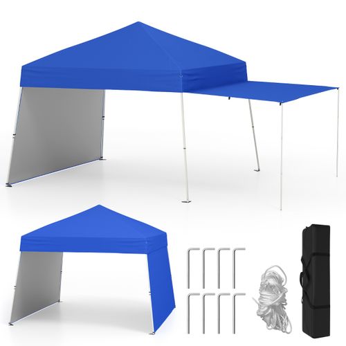 Tente Pop-up 430x280cm Avec 2 Parois Latérales 4 Cordes à Vent Abri Solaire Portable Pliable Bleu