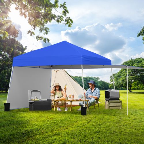 Tente Pop-up 430x280cm Avec 2 Parois Latérales 4 Cordes à Vent Abri Solaire Portable Pliable Bleu