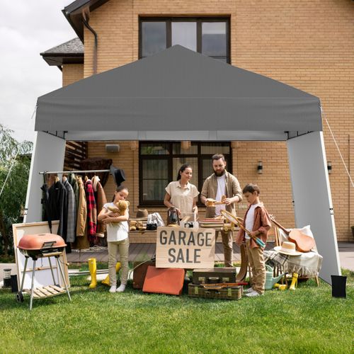 Tente Pop-up 430x280cm Avec 2 Parois Latérales 4 Cordes à Vent Abri Solaire Portable Pliable Gris