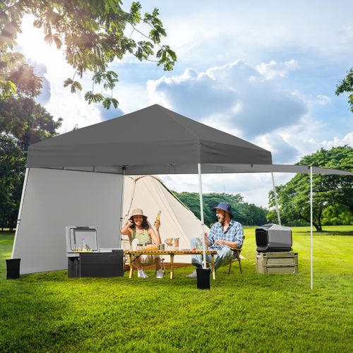 Tente Pop-up 430x280cm Avec 2 Parois Latérales 4 Cordes à Vent Abri Solaire Portable Pliable Gris