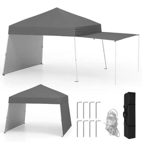 Tente Pop-up 430x280cm Avec 2 Parois Latérales 4 Cordes à Vent Abri Solaire Portable Pliable Gris