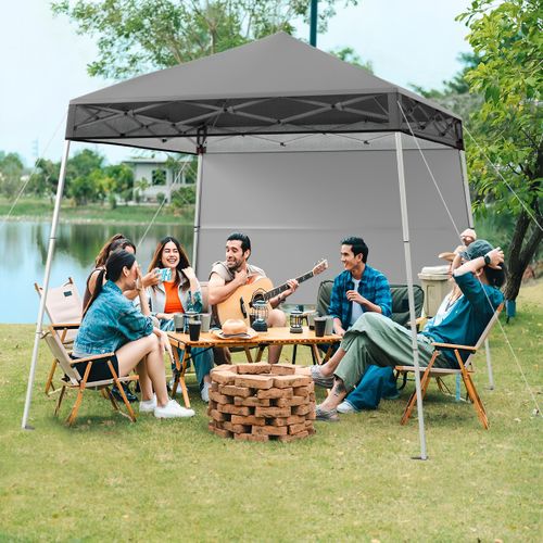 234x234cm Tente Tonnelle Pop-up Avec Panneau Latéral Abri De Gazebo Pliant Réglables Gris
