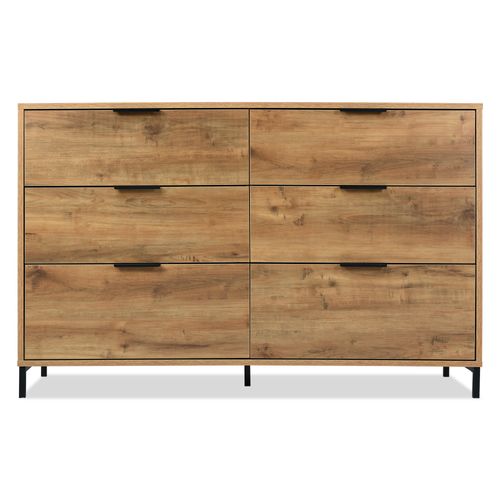 Commode, Buffet Avec 6 Tiroirs, 120 X 40 X 83 Cm En Chêne Foncé