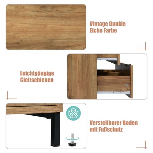 Commode, Buffet Avec 6 Tiroirs, 120 X 40 X 83 Cm En Chêne Foncé