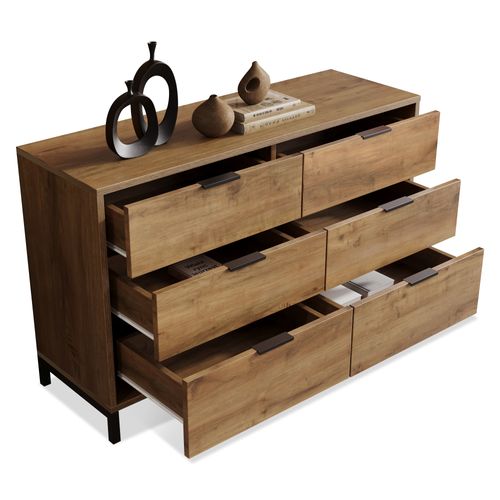 Commode, Buffet Avec 6 Tiroirs, 120 X 40 X 83 Cm En Chêne Foncé