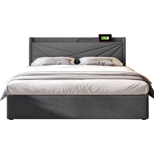 Lit Double Avec Coffre 160x200 Cm, Gris