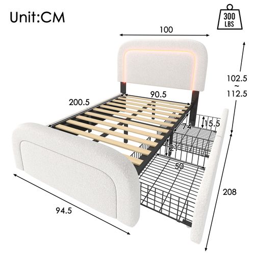 Lit Enfant 90x200 Cm Avec Fonction De Chargement USB Type C - Blanc