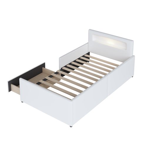 Lit Capitonné 90x200 Cm, Avec Veilleuse Et Port De Chargement USB, Blanc