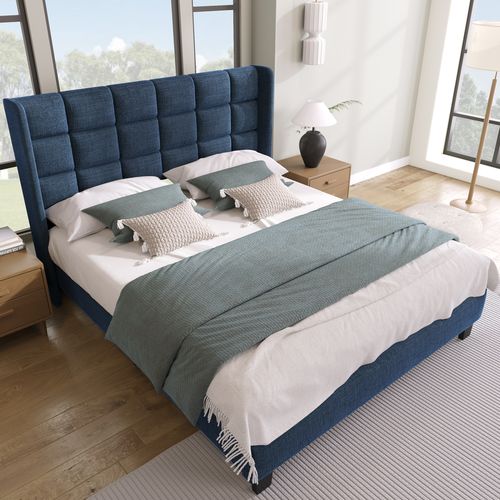 Lit Capitonné 140x200 Cm Avec Sa Tête De Lit Capitonnée - Bleu