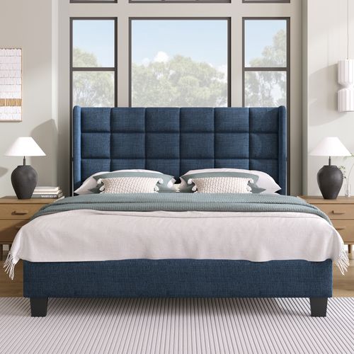 Lit Capitonné 140x200 Cm Avec Sa Tête De Lit Capitonnée - Bleu