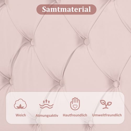 Lit Simple 90x200, Tête Réglable, Sommier, Montage Facile, Velours Rose