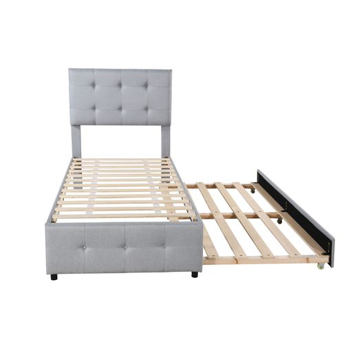 Lit Gigogne Rembourré Avec Tête Réglable, Gris, 90 X 200 Cm